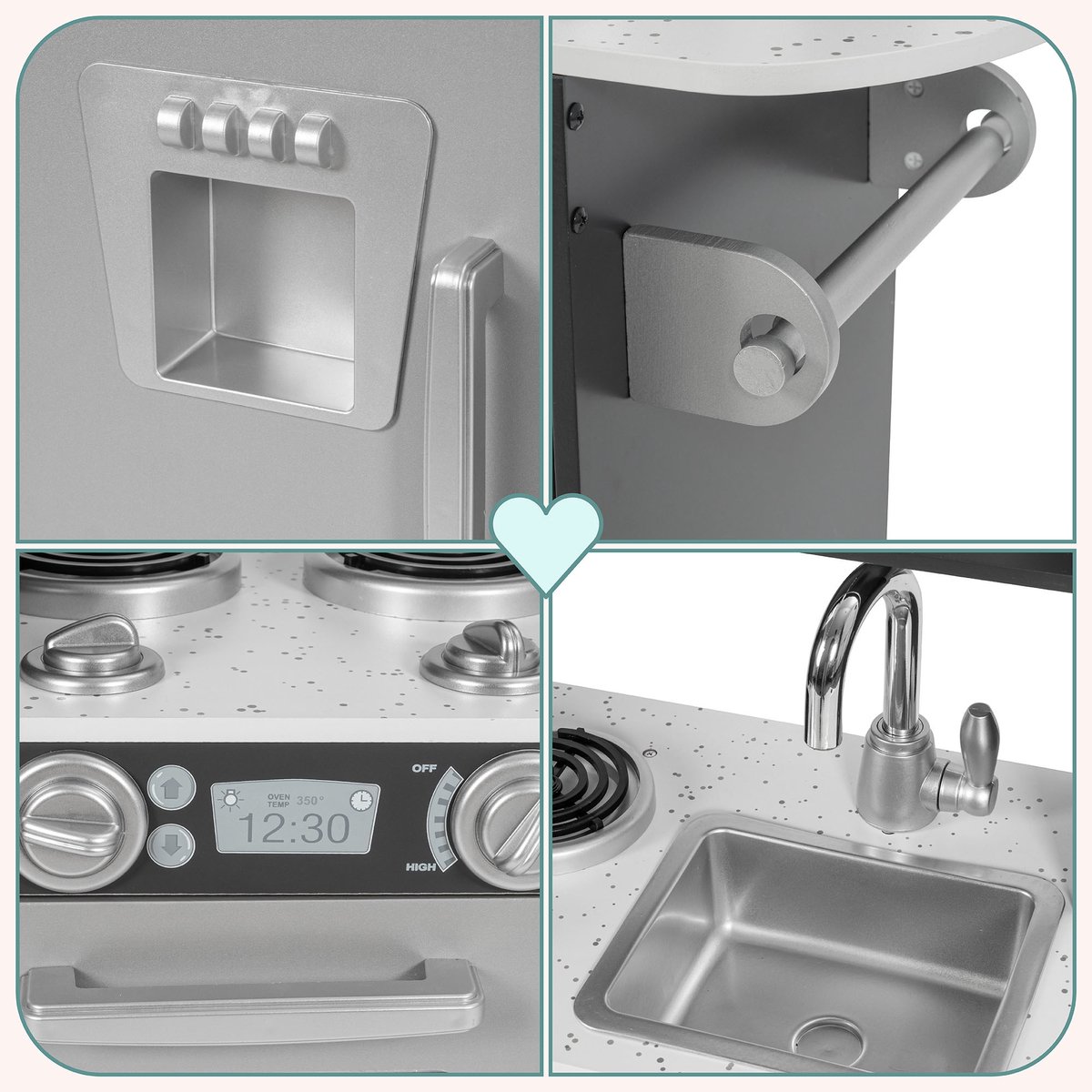 Keukentje Mamabrum XL Speelgoed houten speel keuken kinderkeukentje Speelkeuken eten speelgoedkeukentje Met accesoires pannen keukengerei set speelkeukentjes en toebehoren koken keukenschort keukenset kinderen voor ook 2 jaar, Hout, Grijs — afbeelding 2