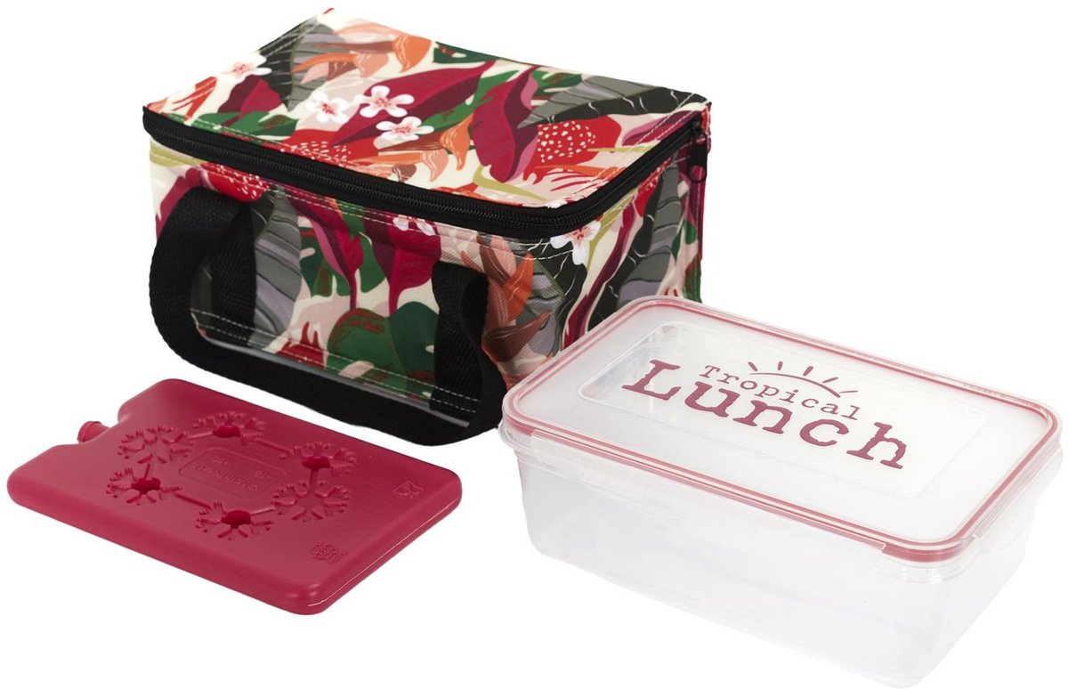 Cook Concept Koeltas Tropical - voor lunch - 3L - 22 x 15 x 11 cm - met koelelement en box- roze - lunchtas