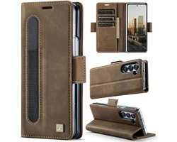 Zandarix Geschikt voor Samsung Galaxy Z Fold 6 5G - Lederen hoesje met penhouder - RFID-blokkering - 3 kaarthouders - Book Case Hoesje - Bruin