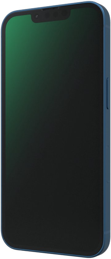 Blauw iPhone 13 mini, zijaanzicht met donker scherm.