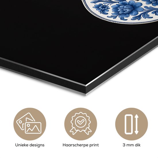 Aluminium schilderij 20x20 cm - Wanddecoratie metaal - Ukelele - Delfts - Blauw - Muziek - Metalen muurdecoratie woonkamer - Decoratie industrieel - Foto op dibond - Industriële accessoires slaapkamer