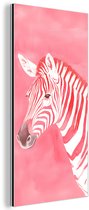 Aluminium schilderij 80x160 cm - Wanddecoratie metaal - Zebra - Pink - Verf - Metalen muurdecoratie woonkamer - Decoratie industrieel - Foto op dibond - Industriële accessoires slaapkamer