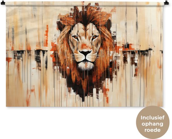 Wandkleed 150x100 cm - Wanddoek Leeuwenkop - Lijnen - Crème - Wandtapijt - Wandkleden
