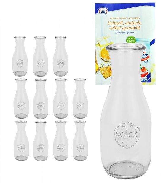 Set van 12 Weck potten 1062ml sapfles incl. geleermagie receptenboekje van Diamantzucker