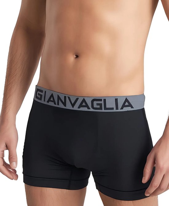Zwarte boxershort met grijze tailleband met GIANVAGLIA logo.