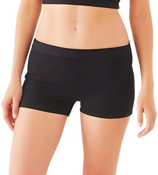 Zwarte boxer shorts met brede, elastische tailleband.