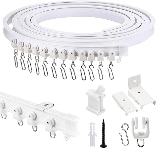 - Rail de rideau de 5 mètres pour montage au plafond - Rail de rideau flexible - Glisseur de rideau pour rail de douche de caravane - Rail de plafond séparateur de pièce pour Rideaux