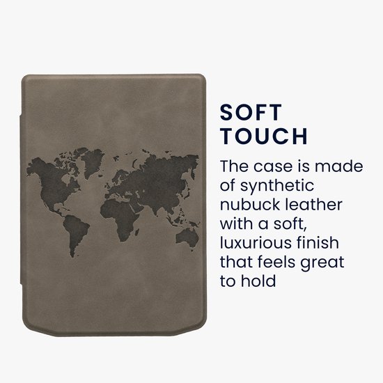 kwmobile e-reader hoesje geschikt voor Pocketbook Verse / Verse Lite / Verse Pro / Color / Vivlio Light/Light HD hoes - Ereader flip case met standaard - Kunstleren e reader cover - Wereldkaart design in grijs van Merkloos — afbeelding 2