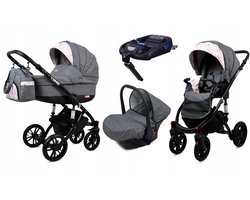 BabyLux® Kinderwagen 4in1 – LUMIO - FLAXEN BLACK FRAME - Opklapbare Wandelwagen incl. Reiswieg, Multifunctionele Buggy Sportstoel, Autostoel, ISOFIX basisstation - Combi-kinderwagen met Luiertas, Regenhoes, Klamboe