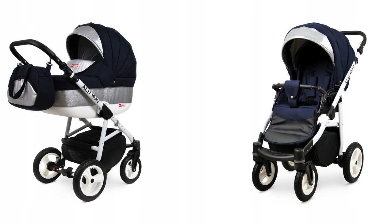 BabyLux® Kinderwagen 2in1 – ALUWAY - BLUE SHINE - Opklapbare Wandelwagen incl. Reiswieg, Multifunctionele Buggy Sportstoel - Combi-kinderwagen met Luiertas, Regenhoes, Klamboe, Bekerhouder, etc.
