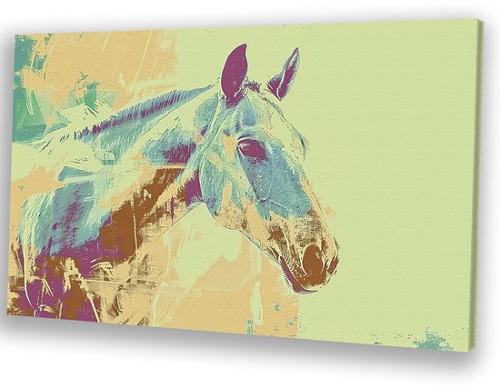 Kleurrijke paard in moderne stijl - Paard schilderij - Muurdecoratie canvas dieren - Pop Art - Muurdecoratie industrieel - Kantoor decoratie - canvas 45x30 cm