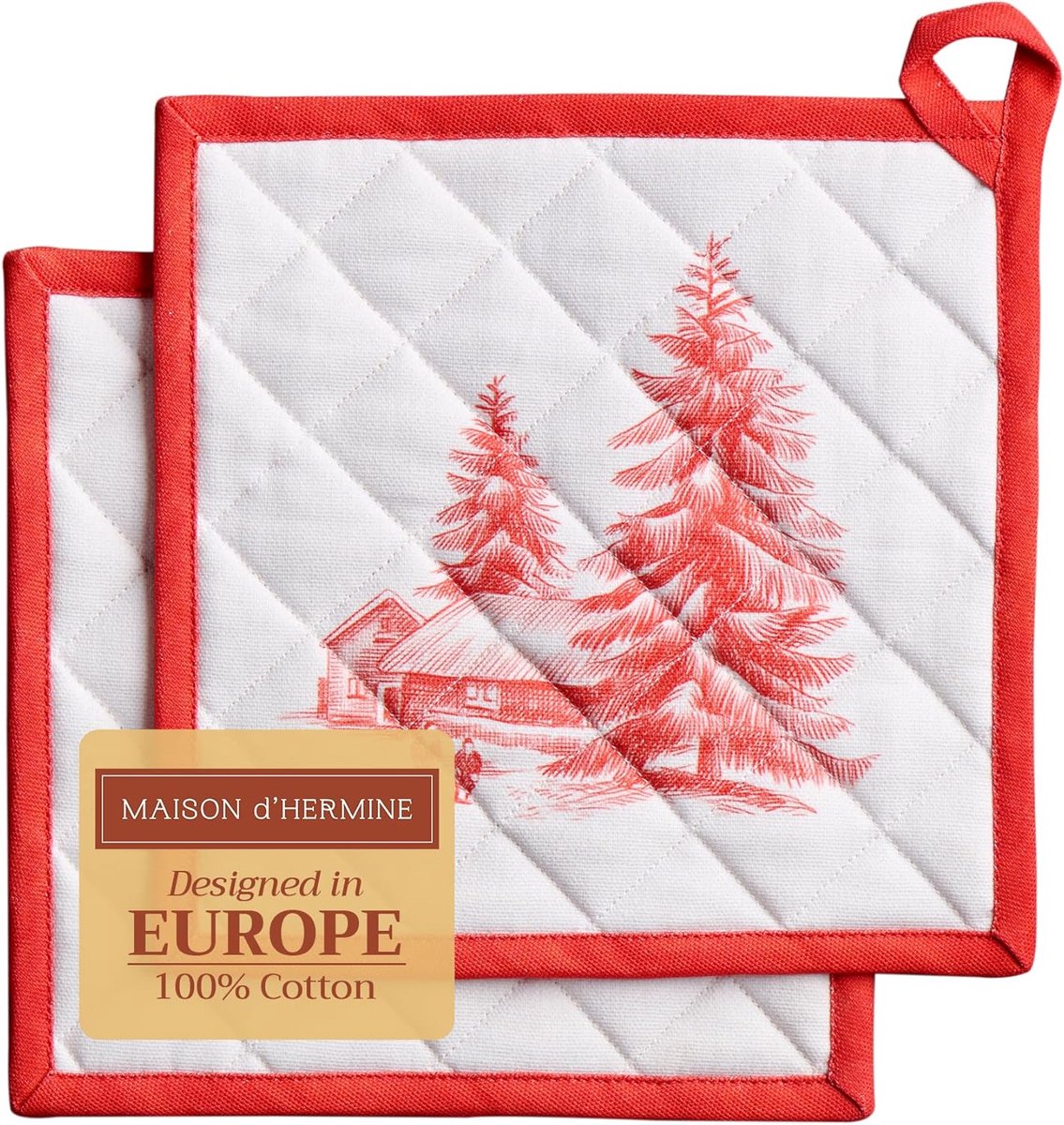 Hittebestendige Pannenlappen Set van 2 - 100% Katoen, Met Strik, Voor Magnetron, Kerst en Feestdagen - 20x20 cm
