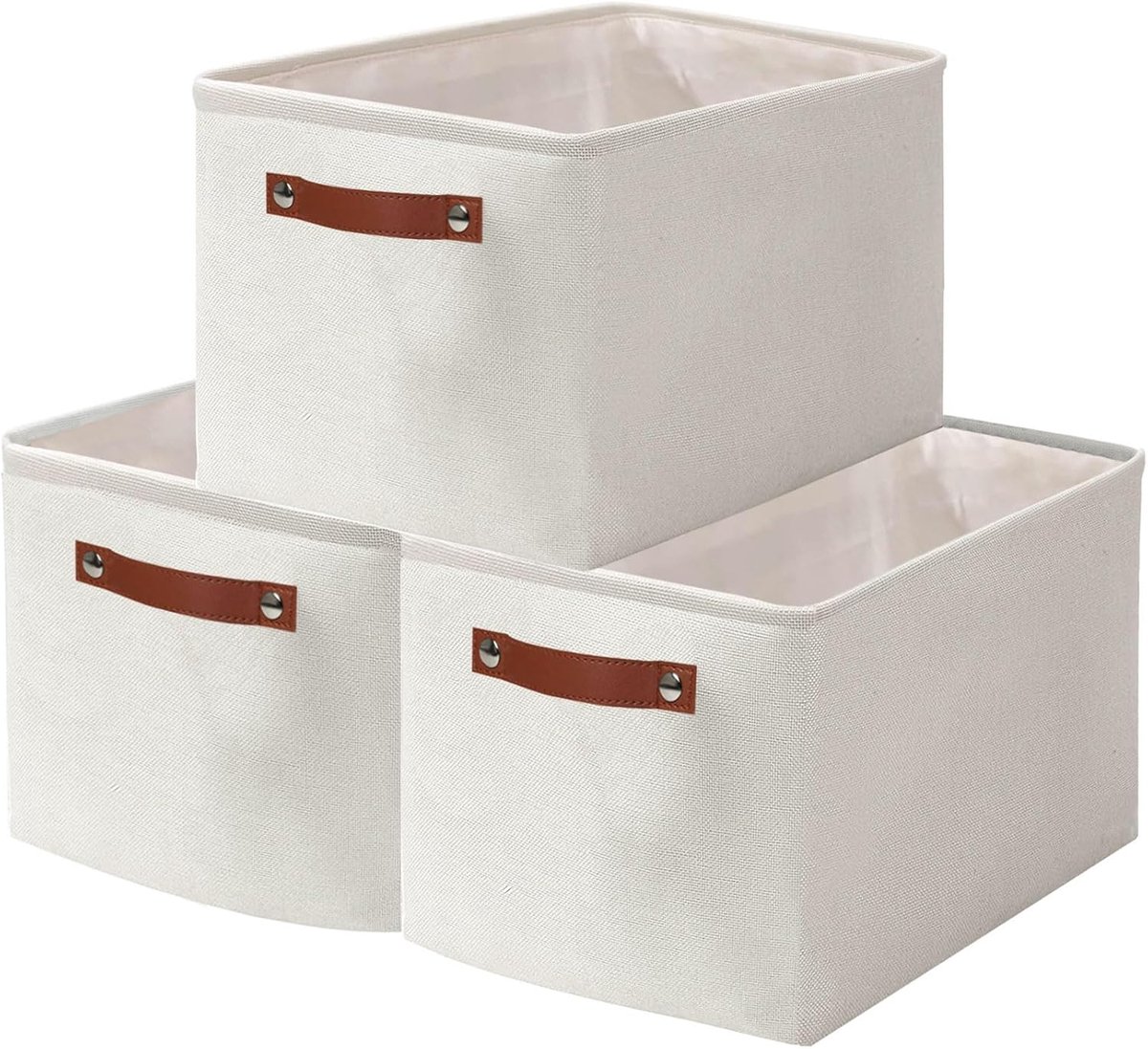 Opbergdozen van stof - Set van 3 - 37 x 26 x 20 cm - Opvouwbare opbergmand - Wit