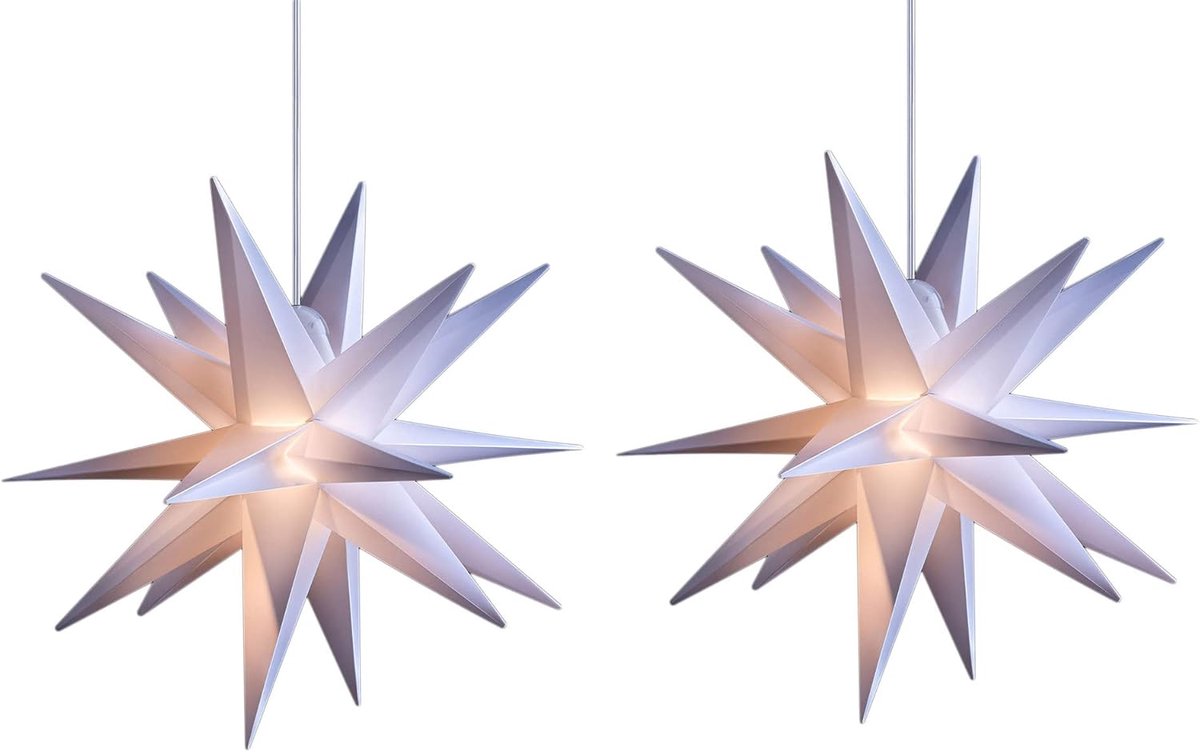 Novaliv Set van 2 kerststerren LED decoratieve sterren 25cm wit voor BUITEN kabel met transformator 3D ster 18-puntige verlichte ster kerstverlichting winterverlichting 3D ster kerstverlichting