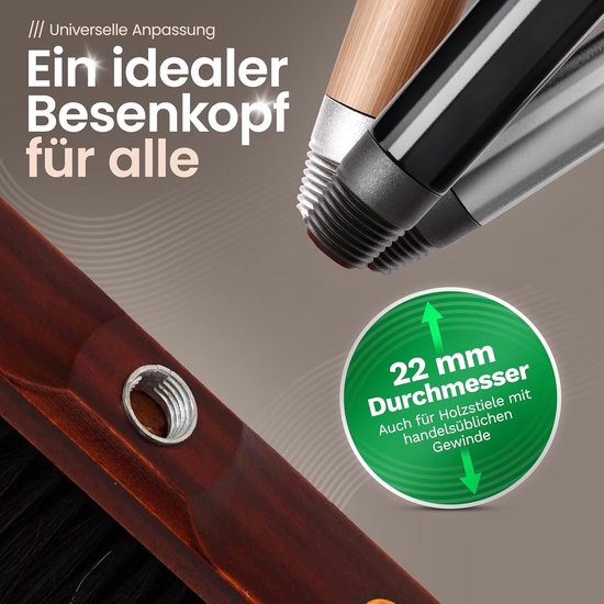Set van 2 kamerbezems PAARDENHAAR mengsel bezem zachte borstelharen kastbezem gemengd paardenhaar bezemkop paardenhaar bezem voor laminaat en parket paardenhaar bezemmengsel natuurlijke borstelharen huisbezem van SIDCO — afbeelding 3