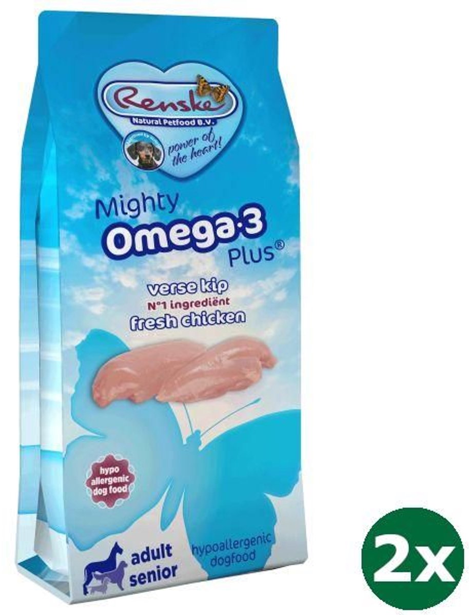 Renske 2x12 kg Renske mighty omega plus adult/senior kip/rijst hondenvoer