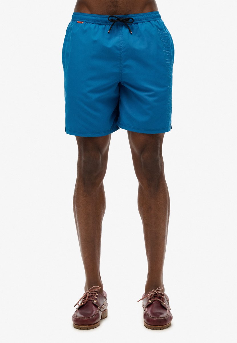Superdry Premium zwemshort met borduursel 43 cm Heren Zwembroeken Blauw