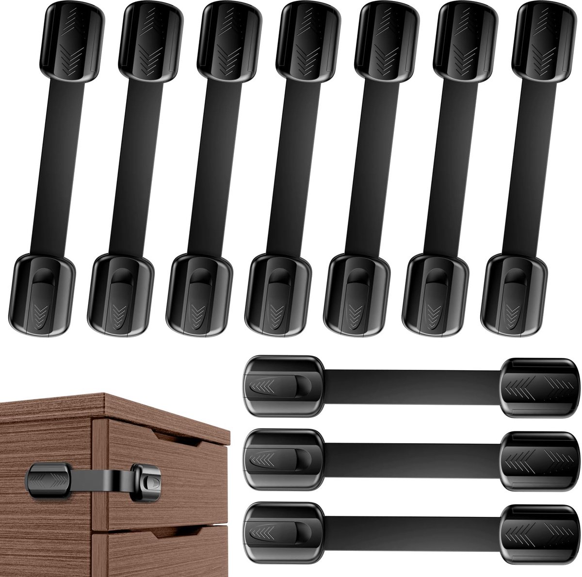 Ibenzoa® Kinderbeveiligingsset voor Kasten en Laden met Sterke Zelfklevende Sluitingen, Zwart, 10 Stuks