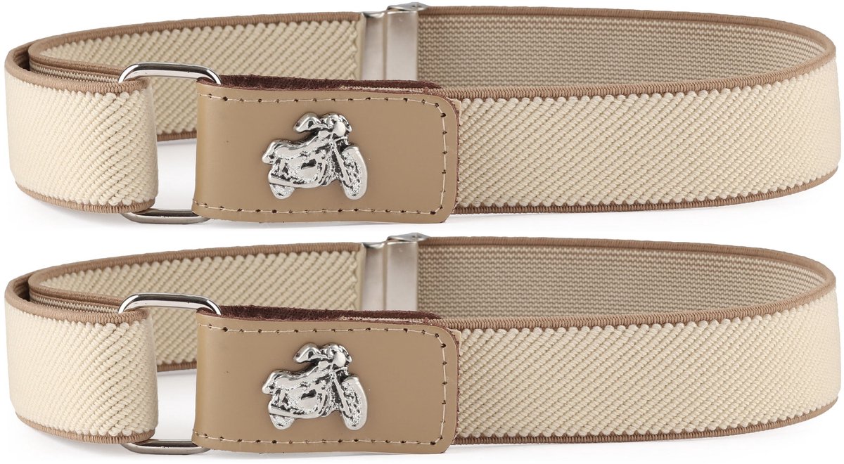 Ladeheid 2x Kinderriem - Riem - Jongens - Broekriem - Verstelbaar - Polyester - LA-TG-P15S - Ecru/Beige/Motorfiets - 62 cm x 2,5 cm