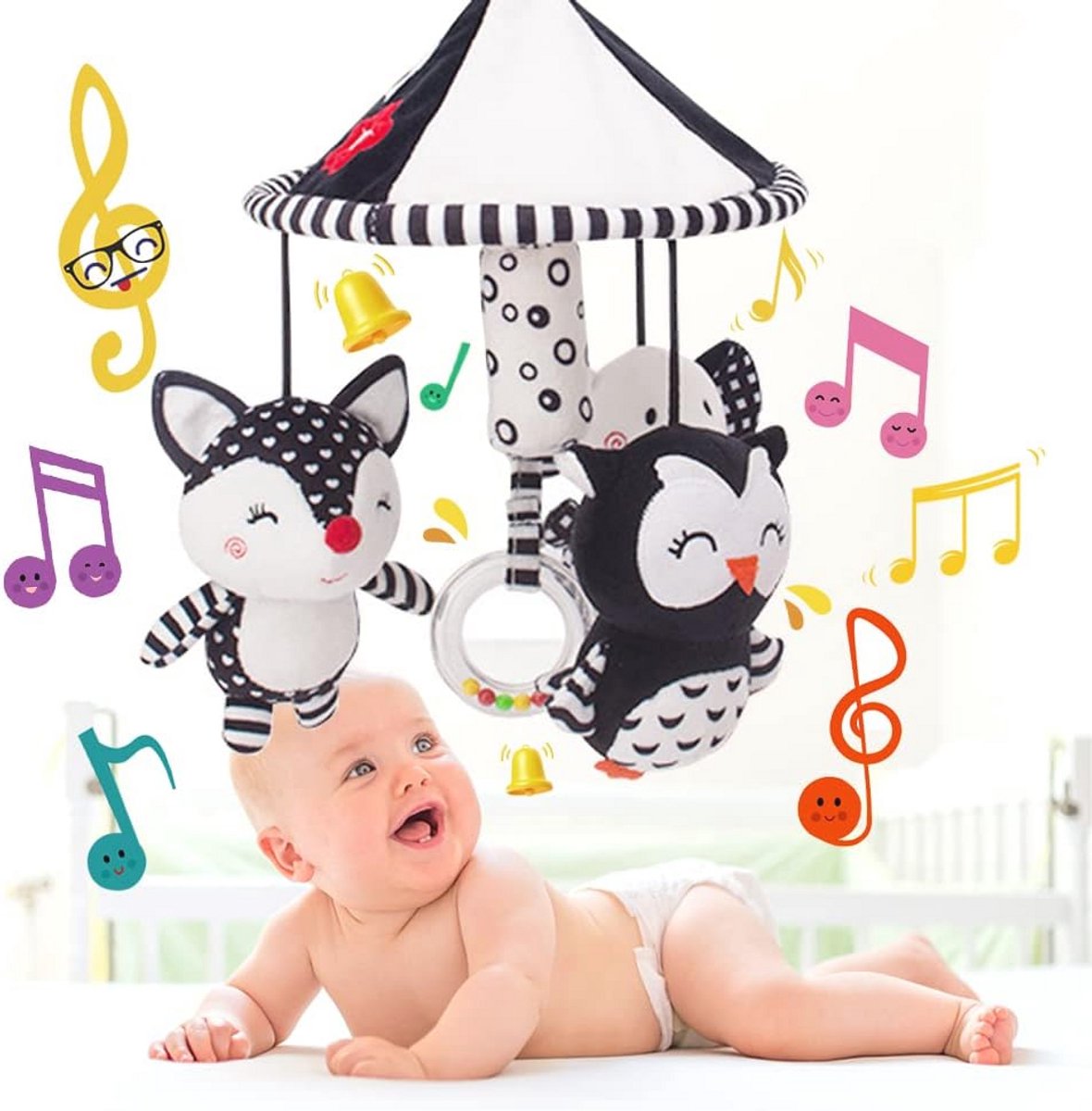 Image of 360° Draaibare Muziekwieg voor Baby's met Klok en Melodie - Zintuig- en Vaardigheidsontwikkeling