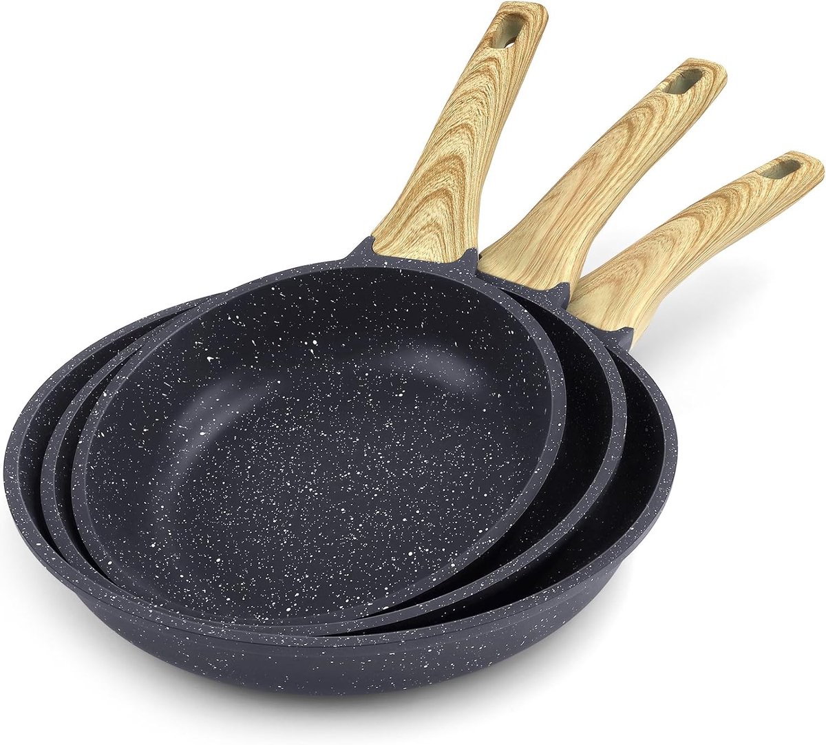 Pannenset - anti-aanbaklaag - inductie - 3 stuks - wit