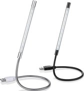 Lampe de lecture LED USB flexible - Lumière à intensité variable - Convient pour ordinateur portable et livre - 2 pièces - Zwart et Argent - USB