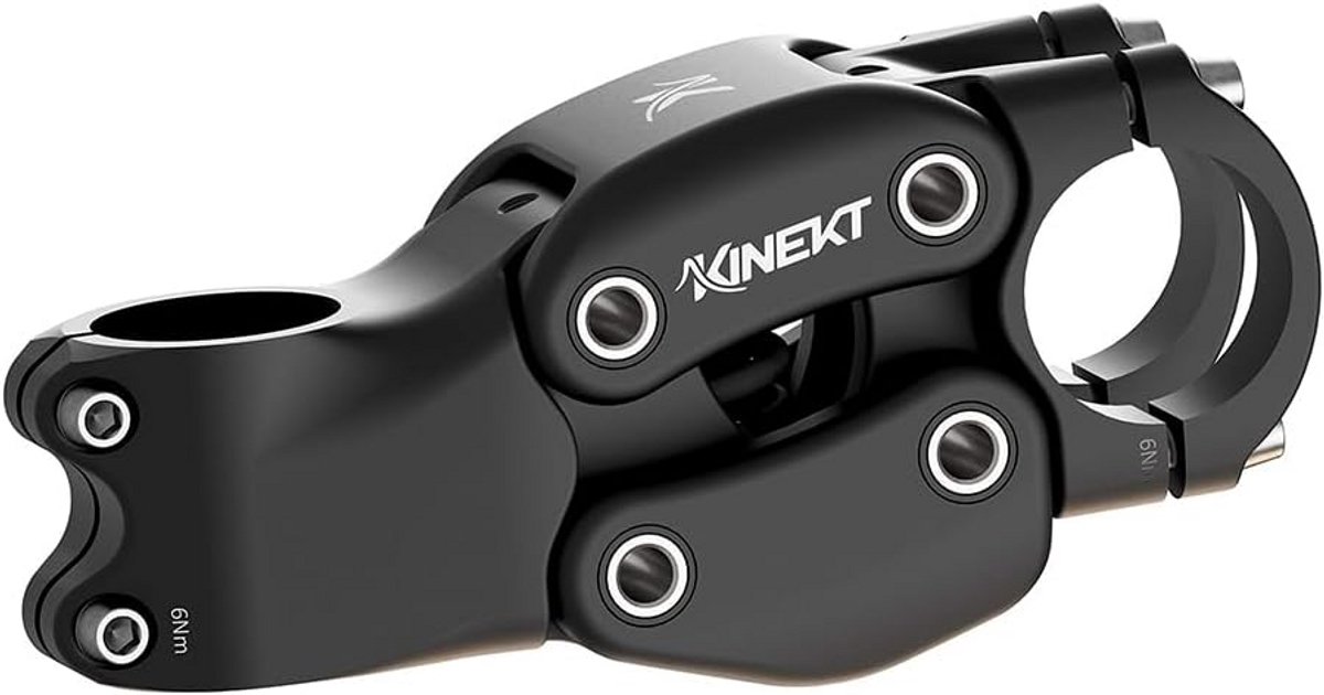 KINEKT Verende Stuurpen (ST105) - Aluminium - Zwart - Verstelbaar - Lengte: 105 mm - 7° - Stuurklem: 31,8 mm - Veerweg: 10-20 mm - Gewicht: 500 gram