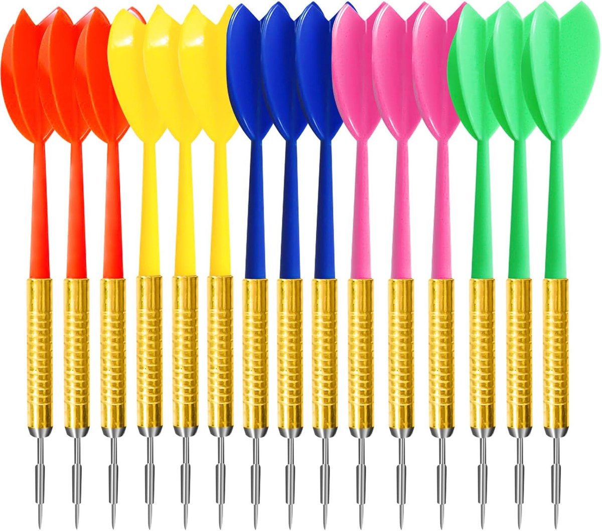 Kunststof punt dartpijlen - 15 stuks - 17 gram - veiligheidskleuren