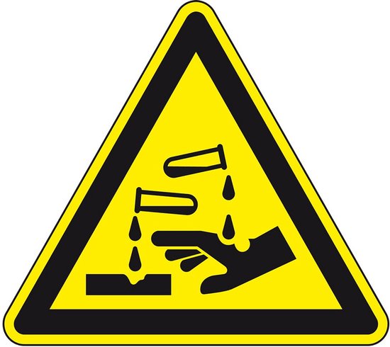Foto: Waarschuwingsbord bijtende stoffen kunststof w023 150 mm