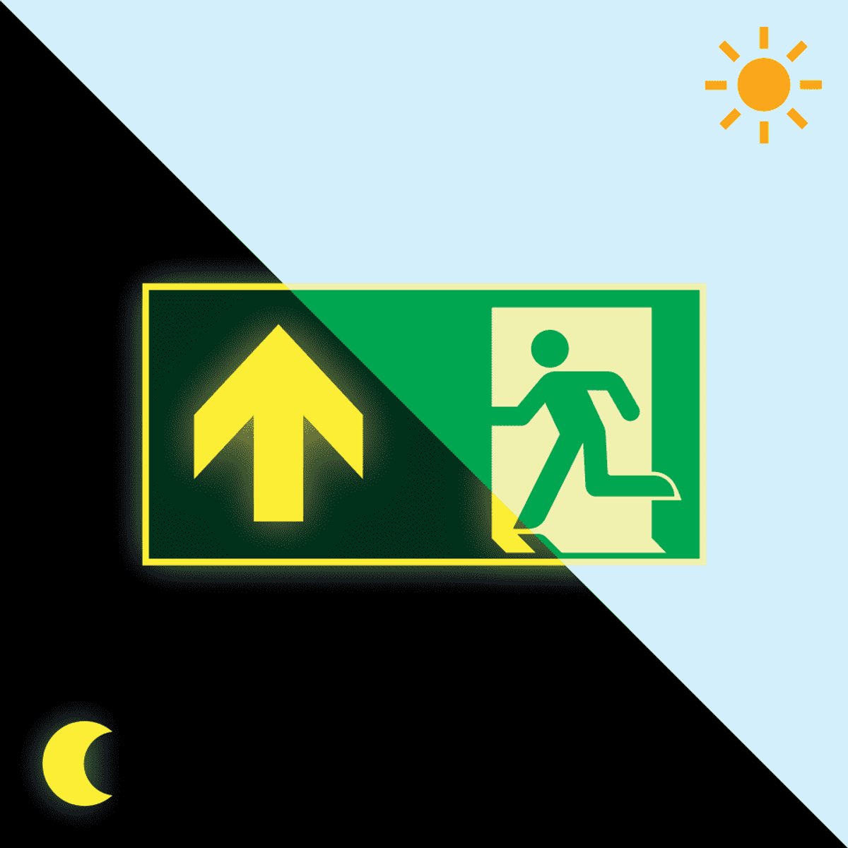 Extra lichtgevend nooduitgang bord pijl boven - aluminium - E001 200 x 100 mm