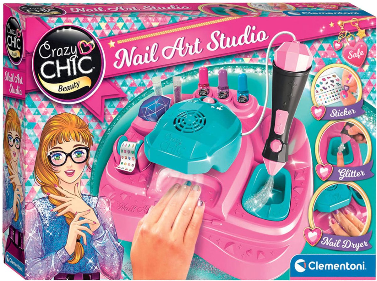 Clementoni Crazy Chic - Nagelstudio voor Kinderen - Kinder Nagellak met Stickers, Glitters en Nageldroger - Vanaf 6 jaar