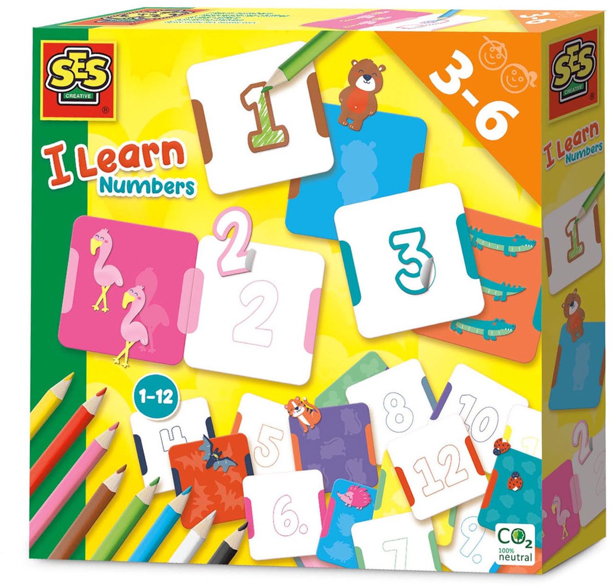SES - Ik leer cijfers - 24 kaarten met getallen en figuren, 8 kleurpotloden en stickers
