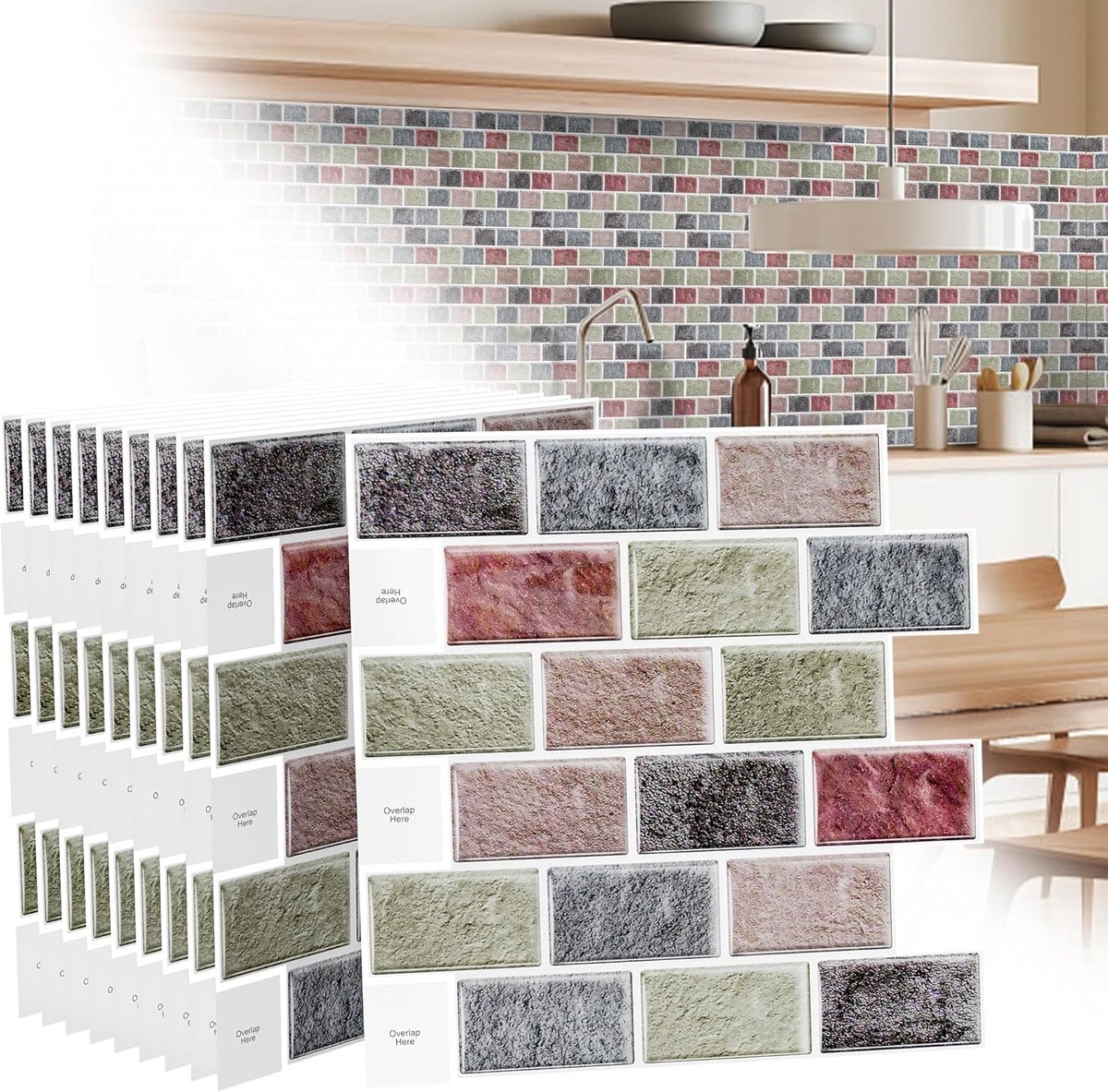Aufun Tegel Stickers Keuken Tegel Stickers 3D Zelfklevende Tegel Stickers Muur Stickers voor Badkamer Plafond Tegels Keuken (Type E)