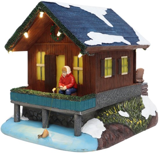 Santaville - Chalet with Fisher with LED Polyresin 20cm