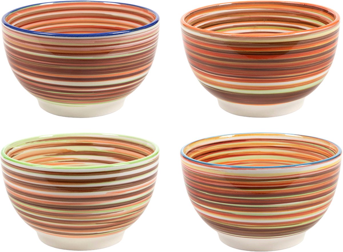 Cookinglife Kom Rhythm & Lines - Set van 4 ø 14 cm Aardewerk - Vaatwasserbestendig
