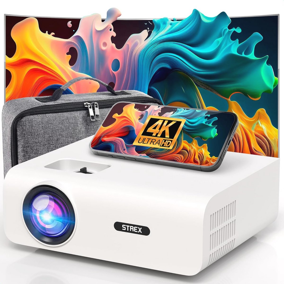 Mini Beamer 1080P Full HD - Draadloos Streamen - 15000 Lumen - Inclusief Projectiescherm en Tas