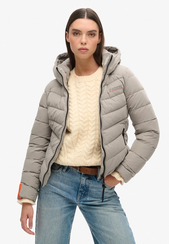 Superdry Hooded Microfibre Padded Jkt Dames Jas - Winter Stone Grey - Maat Xs