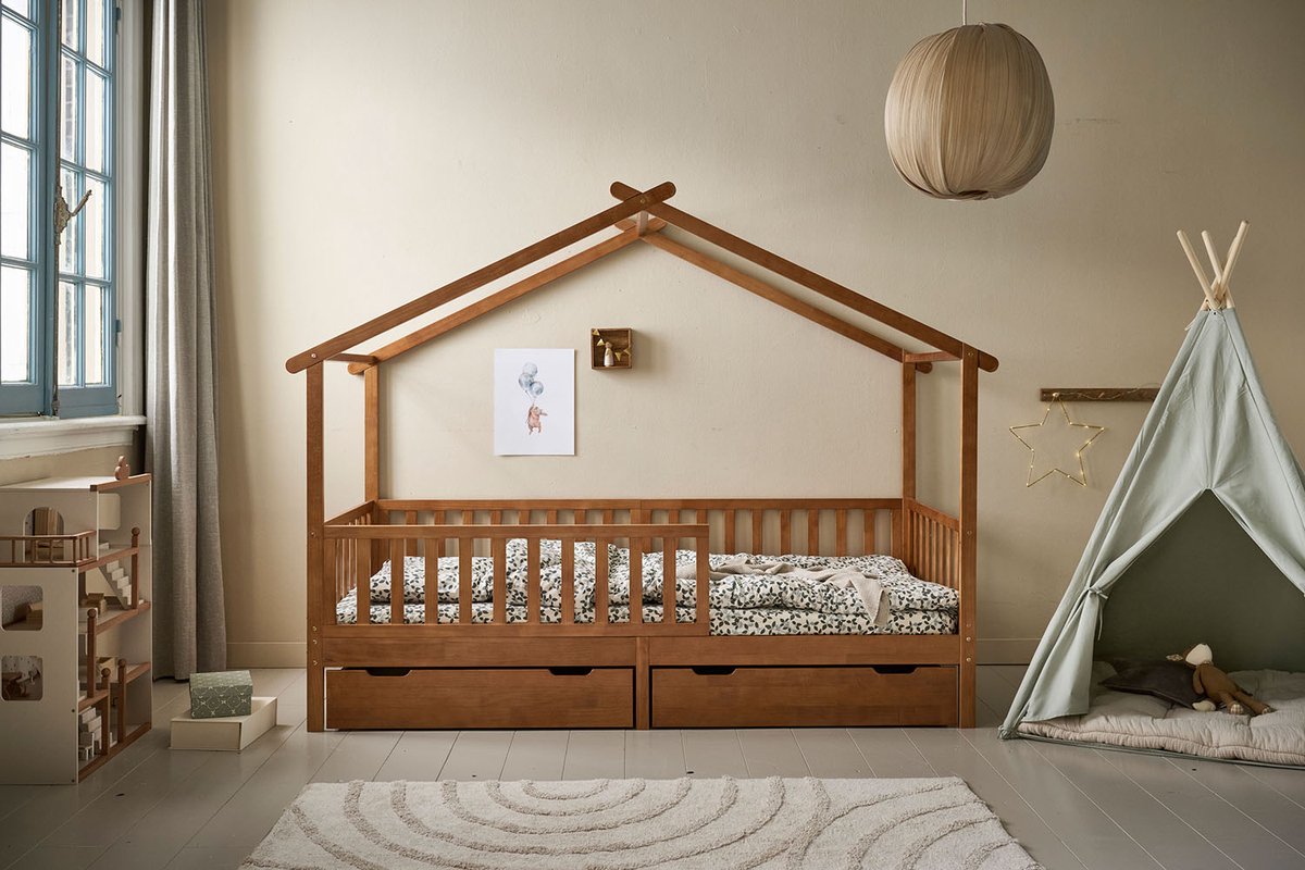 Petite Amélie Huisbed Maison - Peuterbed 90x200 cm - Bedhuisje - Hemelbed Walnoot