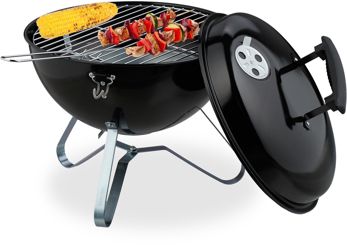 Houtskoolbarbecue draagbaar - Ø 33,5 cm - met deksel - staal