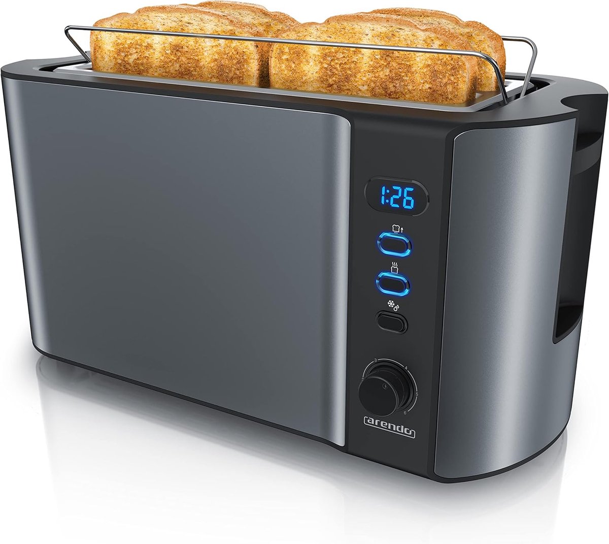 Broodrooster met 2 Brede Sleuven en Digitaal Display - 1500W 3-in-1 Automatische Broodrooster met 6 Instelbare Niveaus