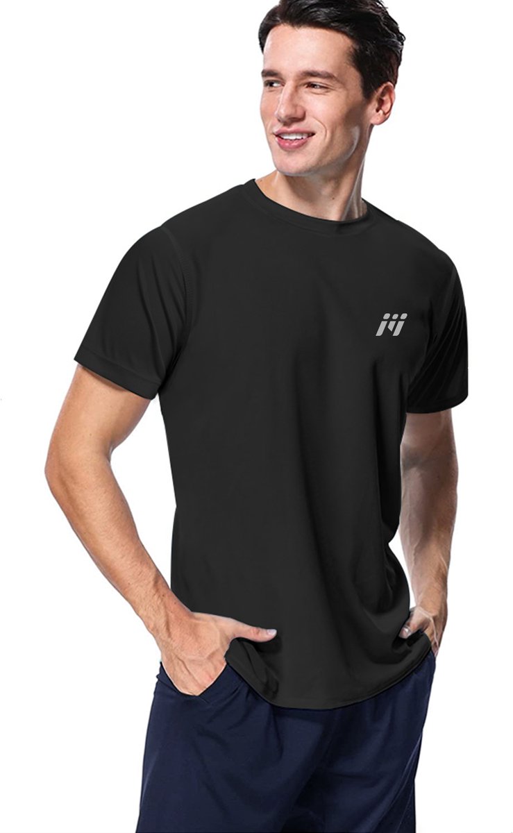 MEETYOO Heren - UV beschermend surf shirt UPF 50+ Sport T-Shirt Sportkleding Man - Fitnesskleding - Jongens Kleding voor Fitness, CrossFit & Gym-Zwart-XL