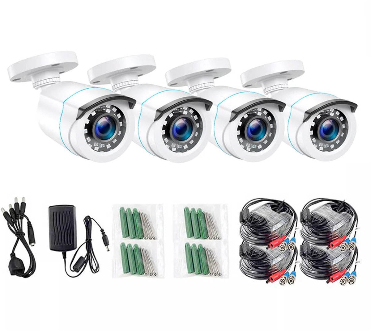 Beveiligingscamerasysteem - 1080p HD - Openlucht- Bewakingscamera - Beveiligingscamera - IP66 Waterdichte - met Nachtzicht tot 25 Meter – Weerbestendige Outdoor Cameras - 4 Stuks - Wit