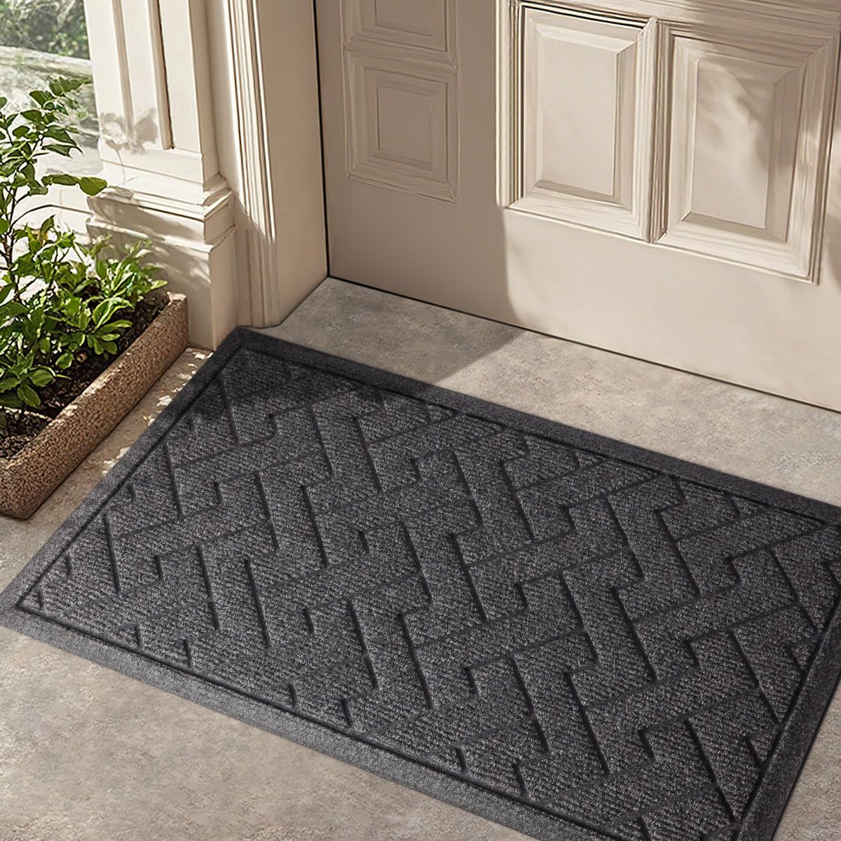 Unyqoos ® Stijlvolle Antislip Deurmat Voor Binnen En Buiten Met Hoog Absorptievermogen En Ontwerp 43 x 75 cm grijs