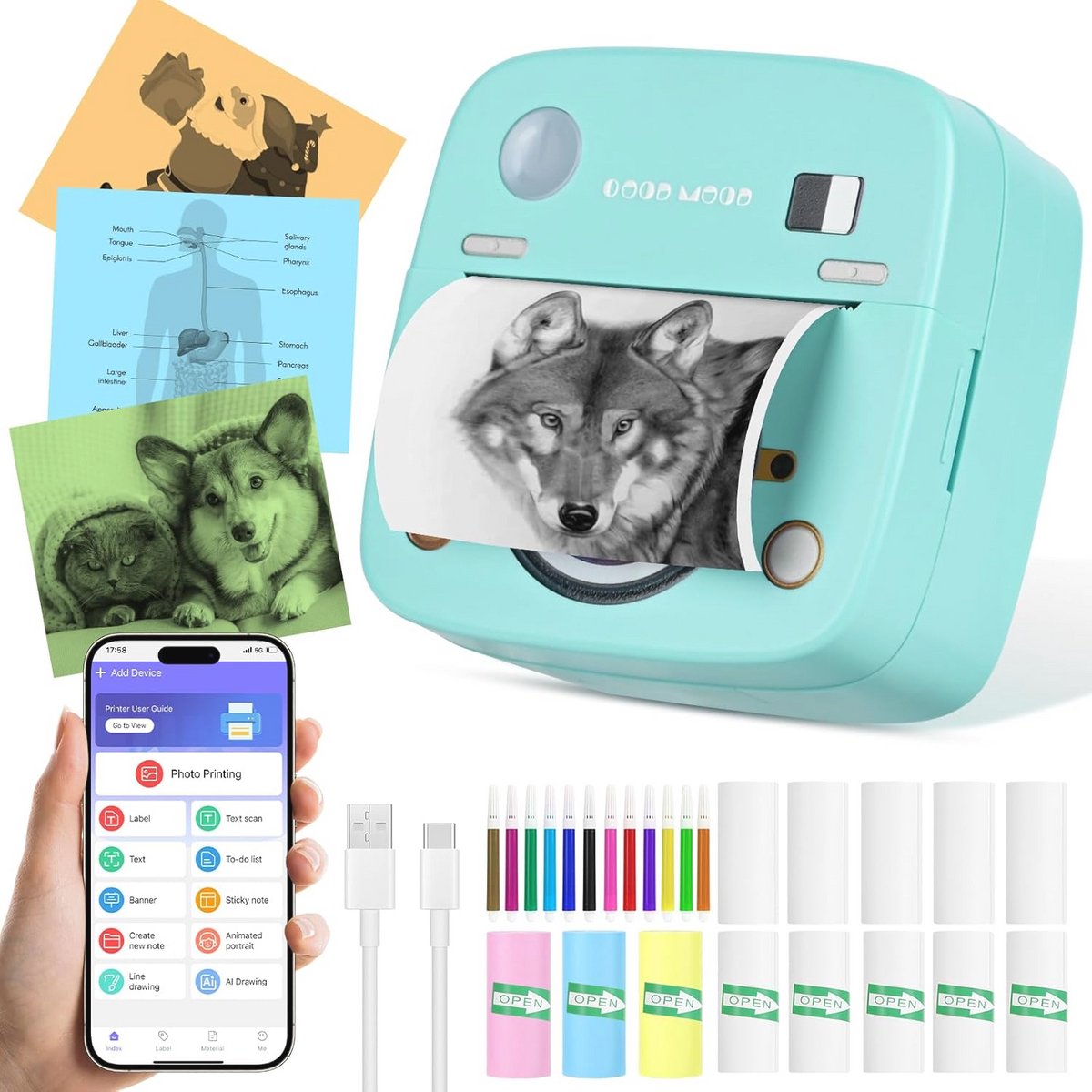 Mini Draagbare Thermische Printer voor Smartphones - Bluetooth Foto- en Etikettenprinter