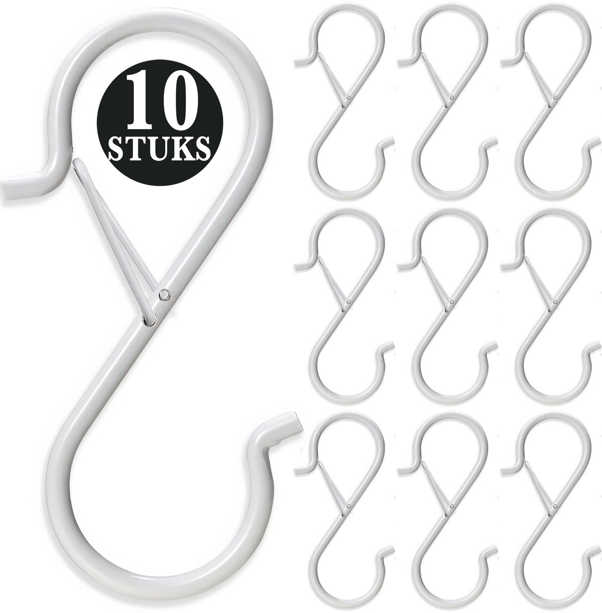 10 Stuks Wit Metaal S Haken met Veiligheidssluiting - 10cm Lengte - Ophanghaken - Haakjes 
