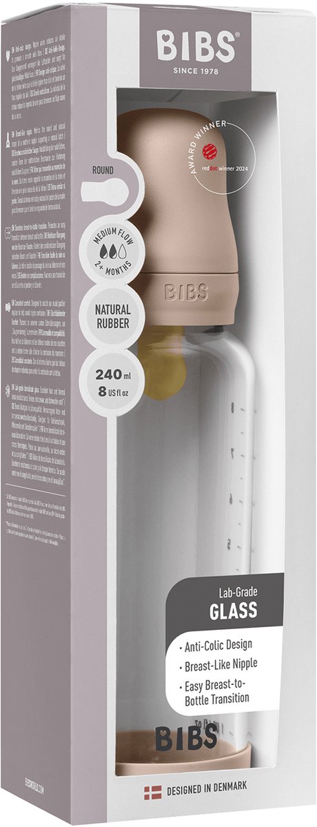 BIBS Fles - Medium Flow - 240 ml - Glas/Latex - Blush van Merkloos — afbeelding 4