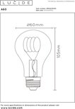 Dessin technique d'une lampe à filament A60 avec dimensions.