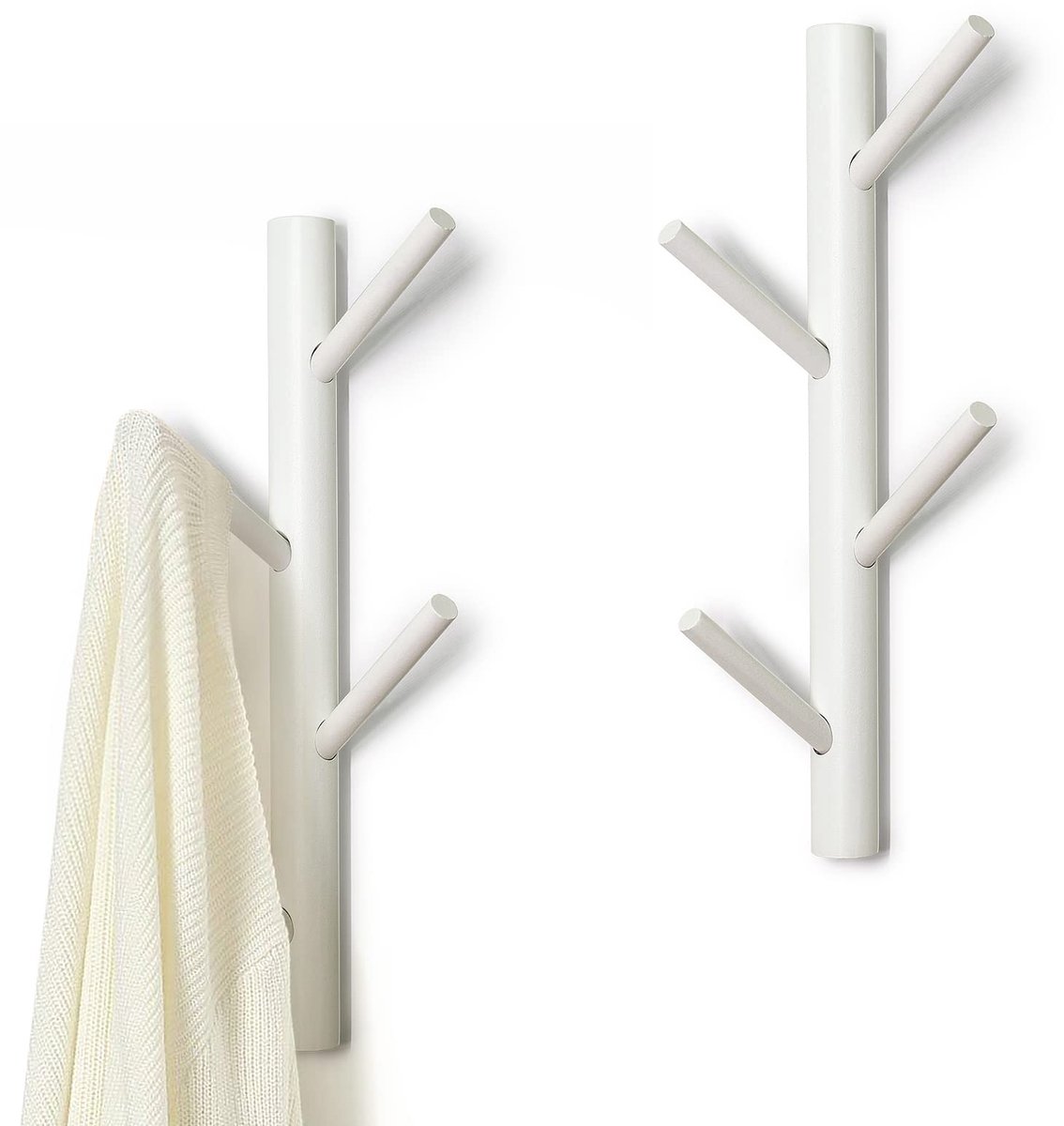 Unyqoos ® Stijlvolle Houten Wandkapstok Met 8 Haken Voor Diverse Ruimtes - Set Van 2 Stuks, Wit