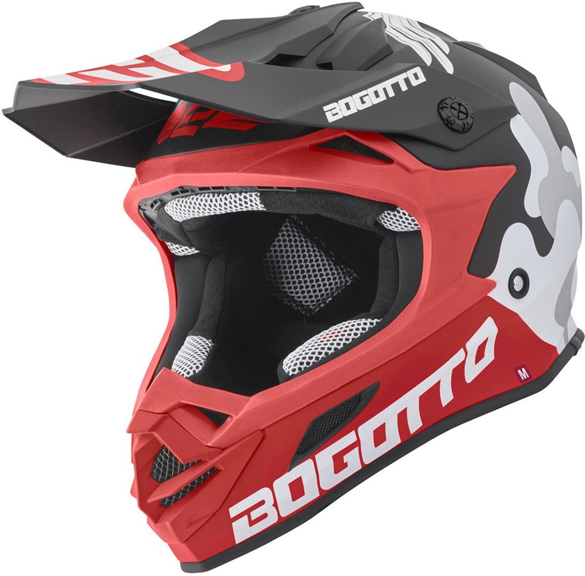Bogotto V328 Camo Fiberglass Zwart Wit Rood Crosshelm - Maat XL - Helm