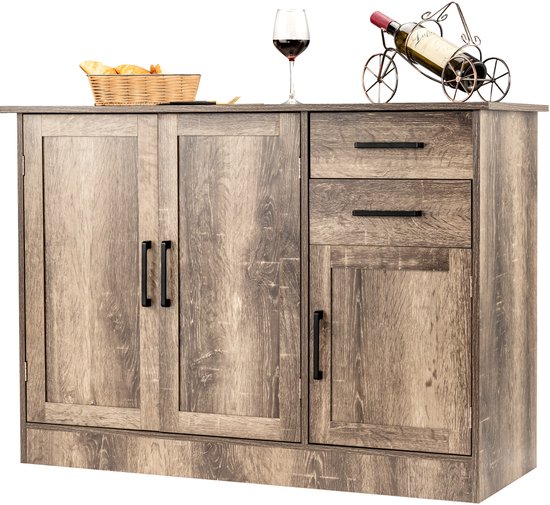 Buffet en bois COSTWAY, meuble de cuisine avec 2 tiroirs, 3 portes et 1 étagère réglable, buffet multifonctionnel, industriel pour cuisine, salon, chambre, 110 x 40 x 78 cm